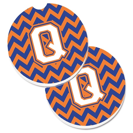 Carolines Treasures Letter Q Chevron Blue and Orange No.3 Set of 2 Cup Holder Car Coaster CJ1060-QCARC